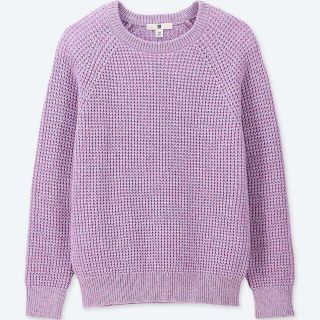 ユニクロ(UNIQLO)の（590）ワッフルクルーネックセーター 紫 150cm(ニット)