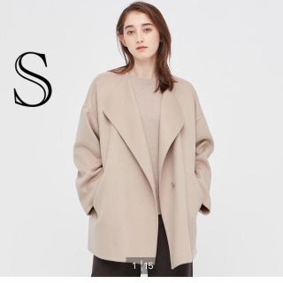 ユニクロ(UNIQLO)の新品今季　ダブルフェイスショートコート(ノーカラージャケット)