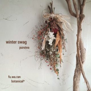 専用＊winter swag プロテア&野バラの実  ドライフラワースワ(ドライフラワー)