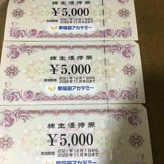 早稲田アカデミー 株主優待優待券15000円分 『2年保証』