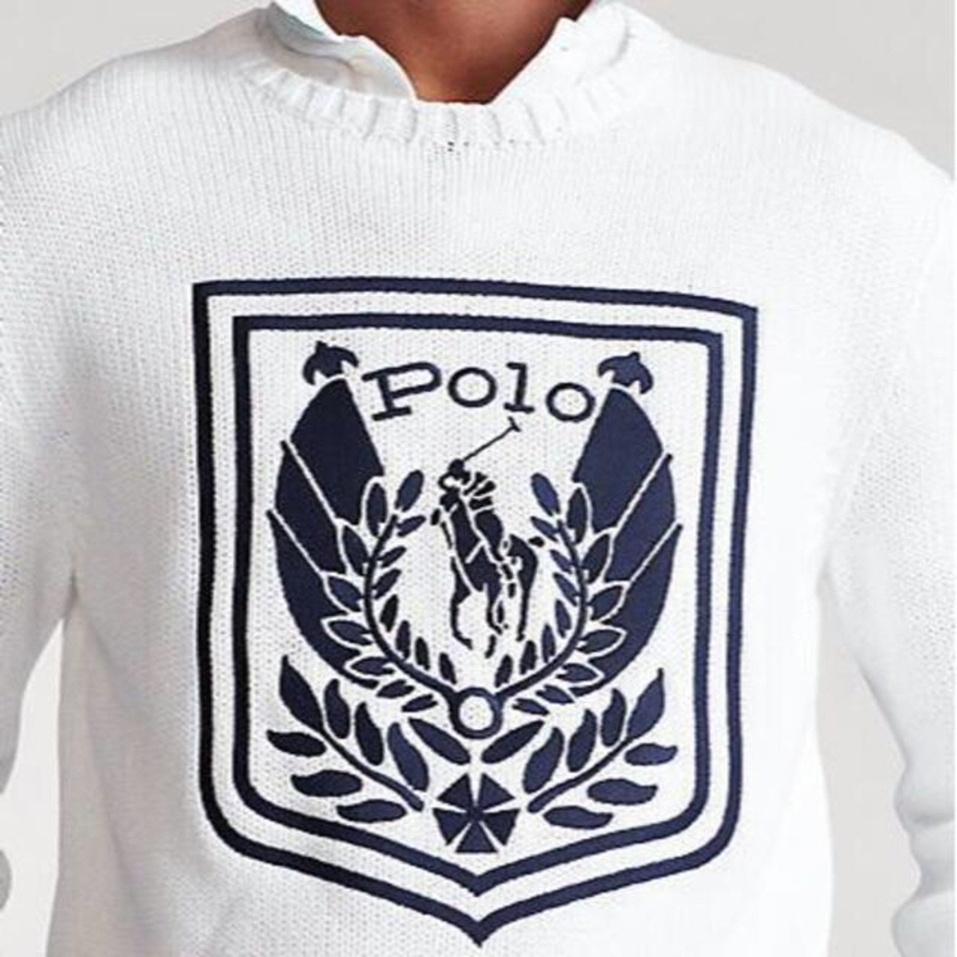 POLO RALPH LAUREN(ポロラルフローレン)の美品 希少 ＸＬ ポロ ラルフローレン クレスト 刺繍 コットンセーター 白 メンズのトップス(ニット/セーター)の商品写真