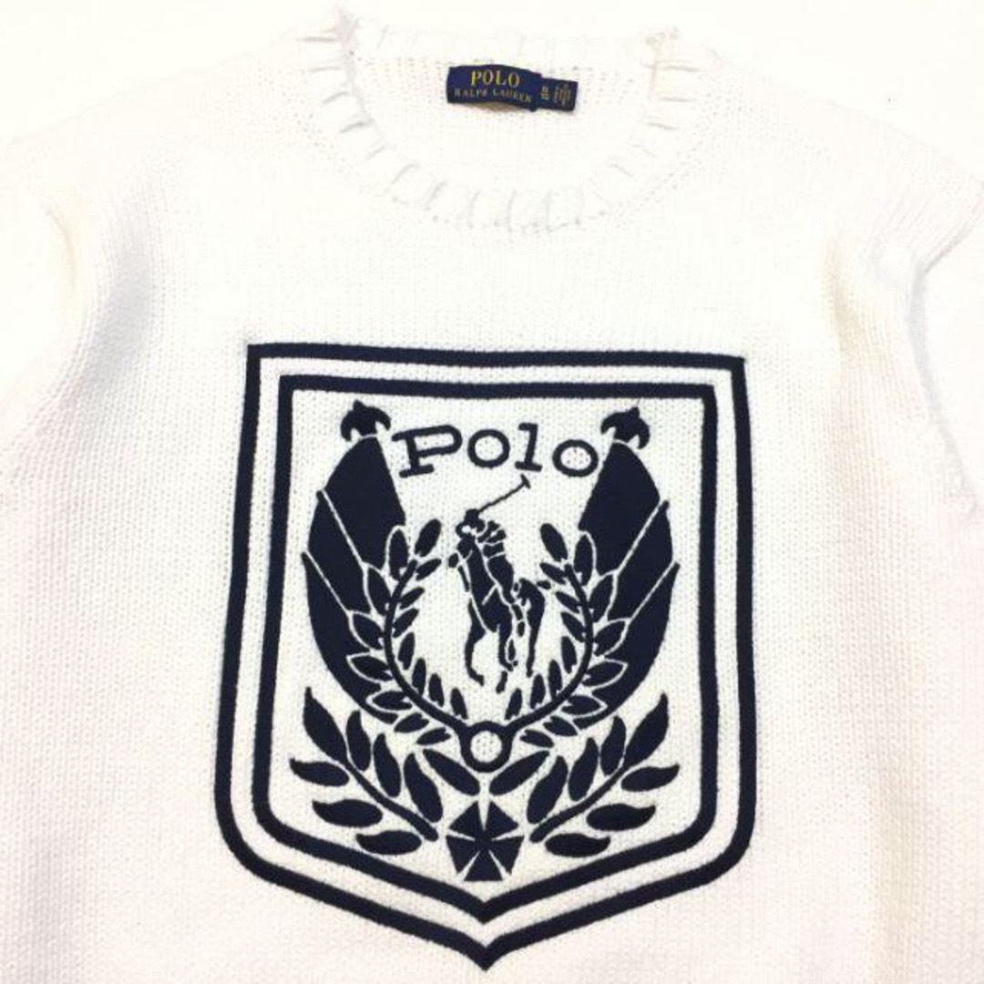 POLO RALPH LAUREN(ポロラルフローレン)の美品 希少 ＸＬ ポロ ラルフローレン クレスト 刺繍 コットンセーター 白 メンズのトップス(ニット/セーター)の商品写真