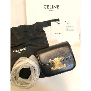 【SAランク】CELINE セリーヌ ストラスクロージャー付き ミニトリオンフ ショルダーバッグ 10L653DPV.38NO カーフスキン ブラック レディース【ISEYA】