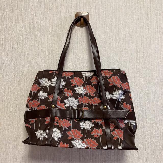 花柄トートバッグ　ブラウン レディースのバッグ(トートバッグ)の商品写真