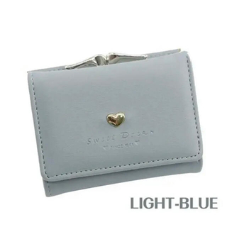 可愛い☆コインケース ミニ財布 ウォレット がま口 三つ折り 財布 ライトブルー(財布)