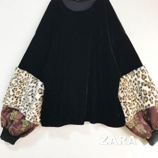 ザラ(ZARA)の【ZARA】ベロア スーパーボリュームスリーブ レオパード ニット(ニット/セーター)