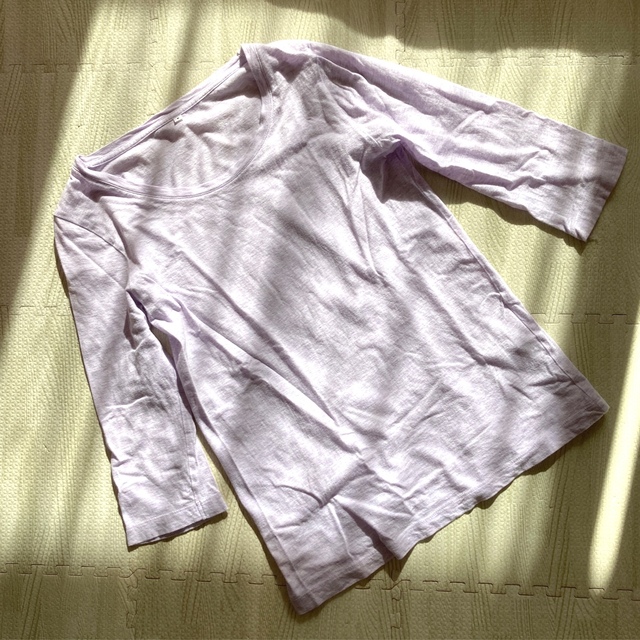 MUJI (無印良品)(ムジルシリョウヒン)の無印良品七分袖TシャツS杢パープルused レディースのトップス(Tシャツ(長袖/七分))の商品写真