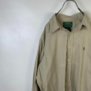 ラルフローレン(Ralph Lauren)のE104 ラルフローレン 刺繍ロゴ　L ベージュ　長袖シャツ　前開きシャツ(シャツ)