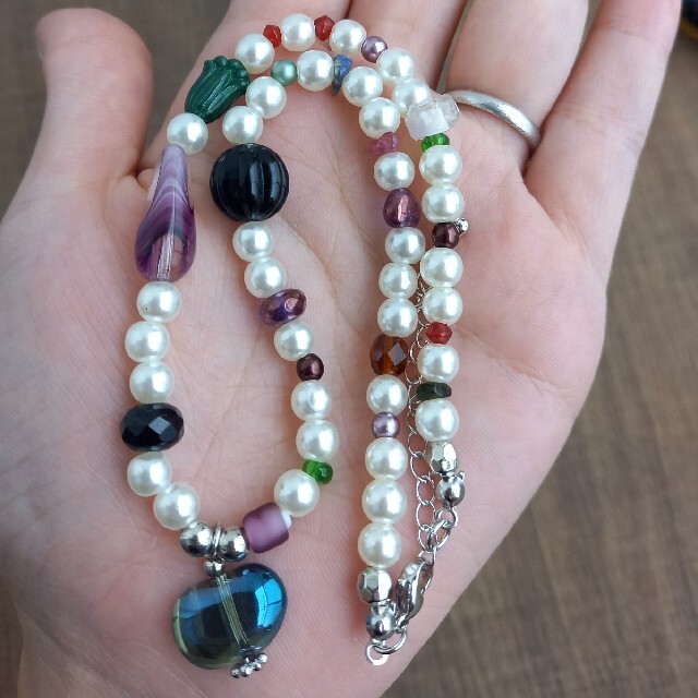 hand made beads necklace colorful × mix ハンドメイドのアクセサリー(ネックレス)の商品写真