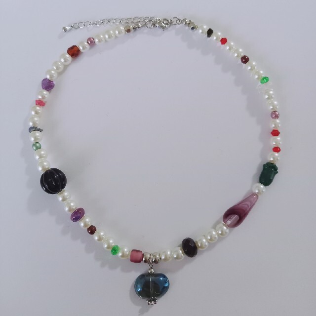 hand made beads necklace colorful × mix ハンドメイドのアクセサリー(ネックレス)の商品写真