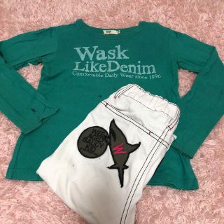 ワスク(WASK)のWASK 120 ホワイトデニムパンツ　WASK 130センチ　グリーンロンT(Tシャツ/カットソー)