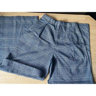 GU ジーユー サスペンダー付きワイドパンツ(グレンチェック) M グレー