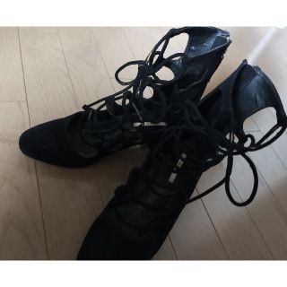 ザラ(ZARA)のZARA BASIC ブーツレーシング紐 スエード調 黒 37(ブーツ)