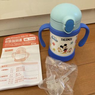 サーモス(THERMOS)のサーモスミッキー保冷保温水筒ボトルまほうびんのベビーストローマグブルー(水筒)