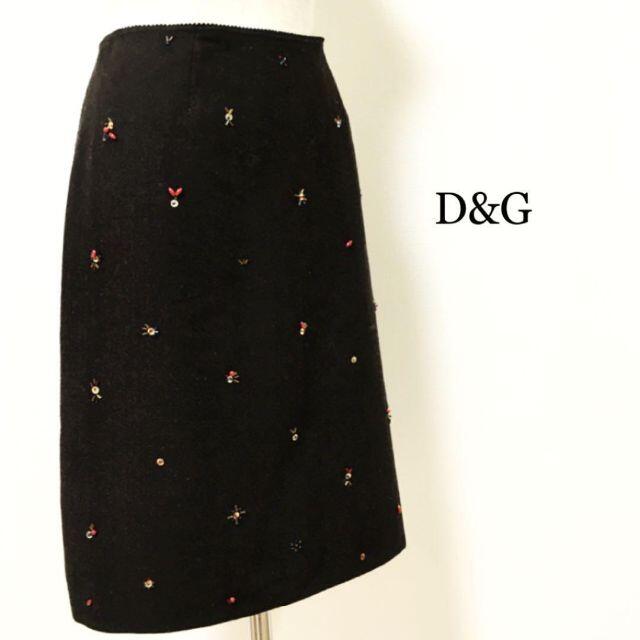 usedyouレディースD&G ディーアンドジー ビジュー バイカラー 膝丈 ウールスカート