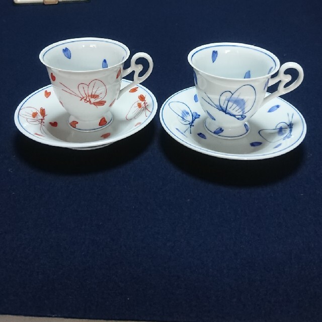 有田焼☆掛ノ谷窯☆蝶 ハート☆コーヒーカップ&ソーサー 2客セット！伊万里焼☆