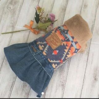 デニムリメイク犬服ワンピース ハンドメイド(ペット服/アクセサリー)