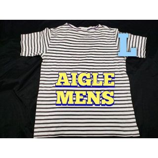 エーグル(AIGLE)のAIGLE/エーグル/MENS/半袖ボーダーTシャツ/白×ブラウン/Lサイズ(Tシャツ/カットソー(半袖/袖なし))