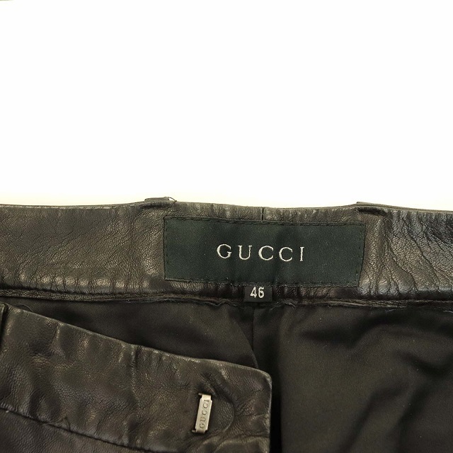 Gucci(グッチ)のグッチ GUCCI レザーパンツ ブーツカット 牛革 46 S 黒 ブラック メンズのパンツ(スラックス)の商品写真