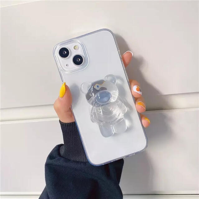 くまちゃんスマホグリップ(透明) スマホ/家電/カメラのスマホアクセサリー(その他)の商品写真