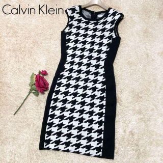 カルバンクライン(Calvin Klein)の美品♡カルバンクライン ストレッチ ワンピース ドレス 千鳥格子 ジャガード(ひざ丈ワンピース)