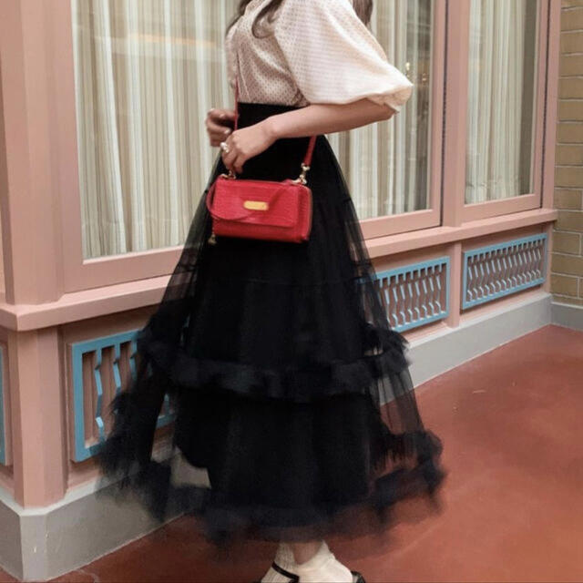 treat urself ♡ volume tulle skirt black レディースのスカート(ロングスカート)の商品写真