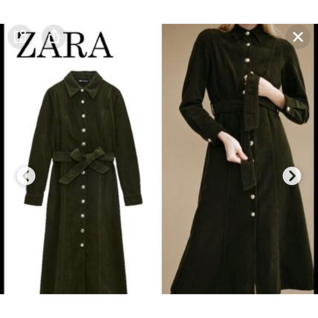 ZARA(ザラ)のZARA ザラ　コーデュロイ　シャツワンピース　カーキ　XS レディースのワンピース(ロングワンピース/マキシワンピース)の商品写真