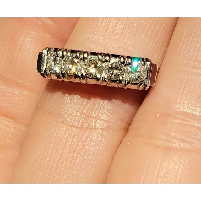 Pt850　プラチナ850天然ダイヤモンド 0.4ct 一文字リング 13号