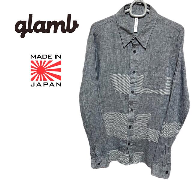 希少★glamb グラム パッチワーク柄 デザイン長袖シャツ 日本製 グレー系