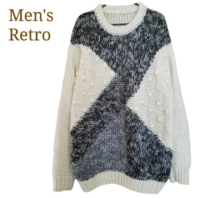 90s 80s 昭和 国産 厚手 立体 モヘア ニット 手編み-