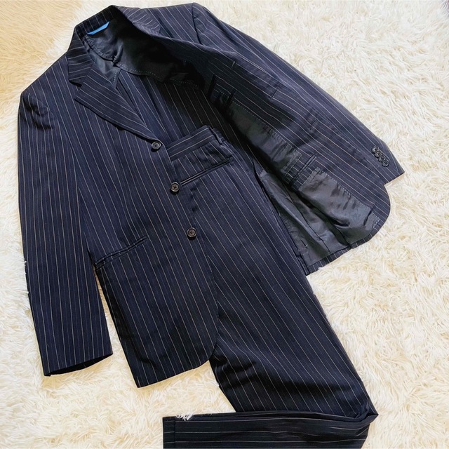 LANVIN en Blue スーツセットアップ ストライプ ネイビー ビジネス