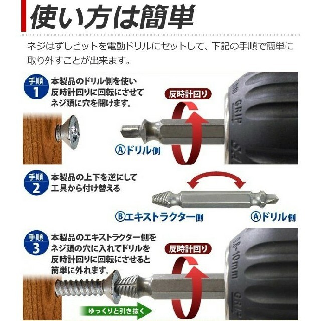 ネジ外し ドリルビット 4本セット なめたネジ 潰れたネジ DIY スポーツ/アウトドアの自転車(工具/メンテナンス)の商品写真