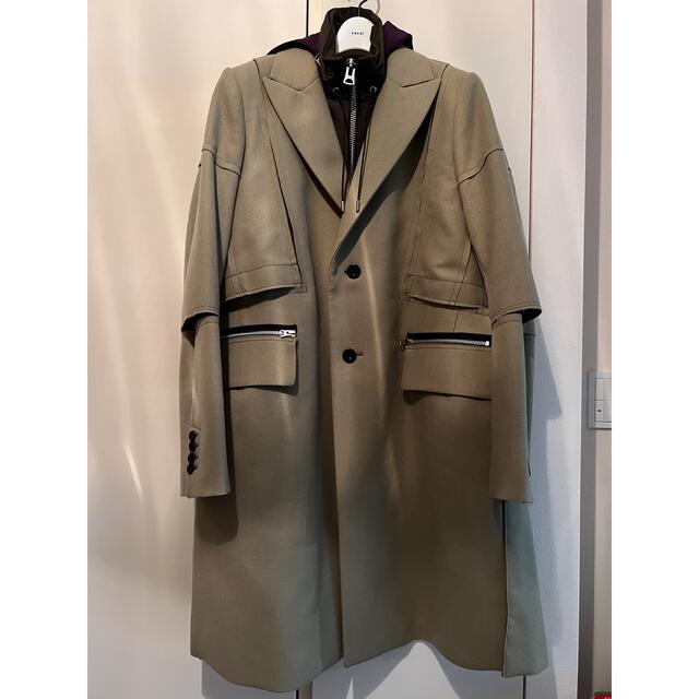 sacai(サカイ)の【1】sacaiサカイWool Melton Coatコートベージュ新品未使用 メンズのジャケット/アウター(ステンカラーコート)の商品写真