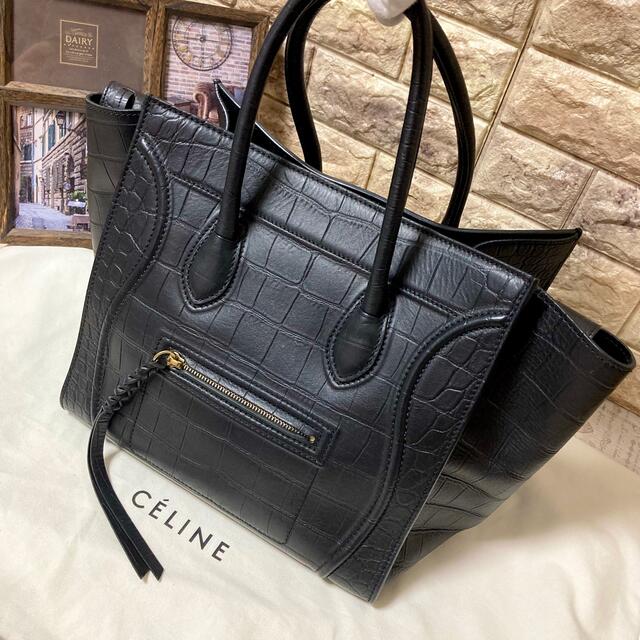 CELINE セリーヌ　ラゲージ　ファントム　クロコ型押し　ハンドバッグ　黒