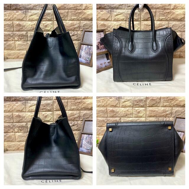 celine(セリーヌ)のCELINE セリーヌ　ラゲージ　ファントム　クロコ型押し　ハンドバッグ　黒 レディースのバッグ(ハンドバッグ)の商品写真