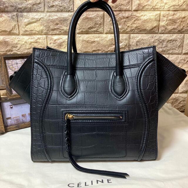 celine(セリーヌ)のCELINE セリーヌ　ラゲージ　ファントム　クロコ型押し　ハンドバッグ　黒 レディースのバッグ(ハンドバッグ)の商品写真