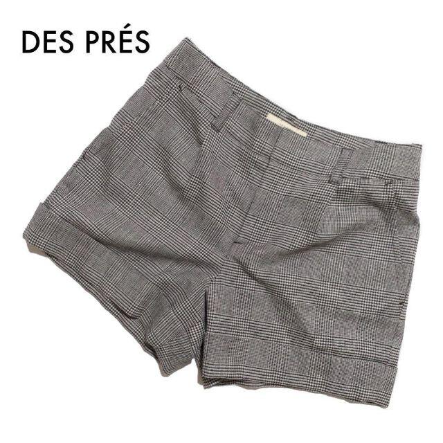 DES PRES(デプレ)のデプレ ショートパンツ チェック柄 グレー 00 XS 古着 秋冬春 薄手ウール レディースのパンツ(ショートパンツ)の商品写真