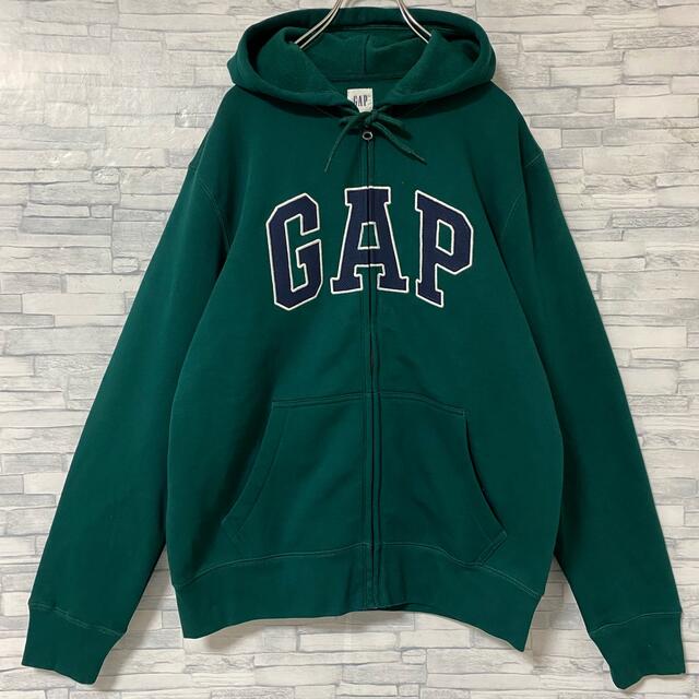 GAP(ギャップ)の【未使用】人気カラー　GAP フルジップパーカー　デカロゴ　グリーン　M メンズのトップス(パーカー)の商品写真