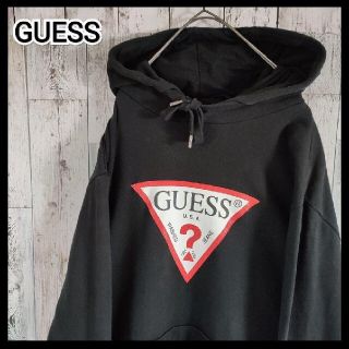 ゲス(GUESS)のGuess JEANS 希少XL スウェット パーカー 刺繍 ロゴ 黒 古着(パーカー)