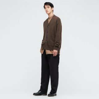 ユニクロ(UNIQLO)のユニクロ +j　プレミアムラムVネックカーディガン Lサイズ ダークブラウン(カーディガン)