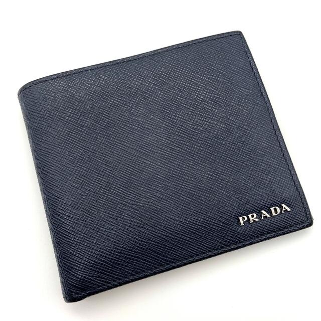 美品⭐️鑑定済！PRADA プラダ 折り財布 レザー ダークネイビー⭐️