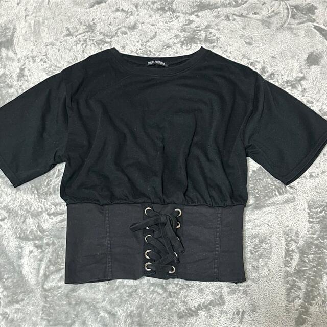 SpRay(スプレイ)のspray 黒Tシャツ コルセット風 半袖 夏服 レディースのトップス(Tシャツ(半袖/袖なし))の商品写真