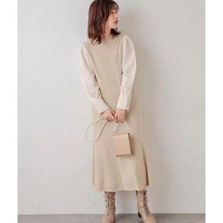 ナチュラルクチュール(natural couture)のナチュラルクチュール 新品　袖レース　ニットワンピース　アイボリー(ロングワンピース/マキシワンピース)