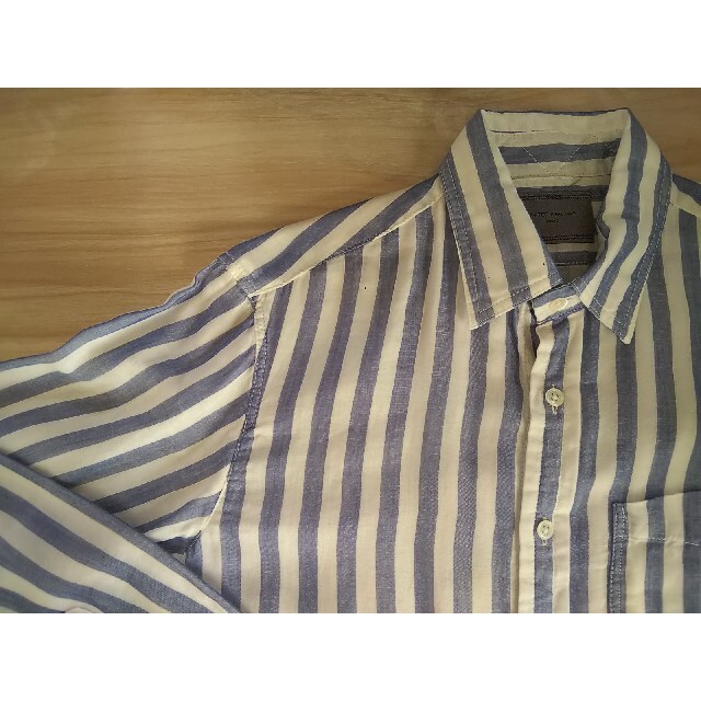 UNITED ARROWS(ユナイテッドアローズ)のYシャツ ストライプ ブルー 貝ボタン ガーゼ メンズのトップス(シャツ)の商品写真