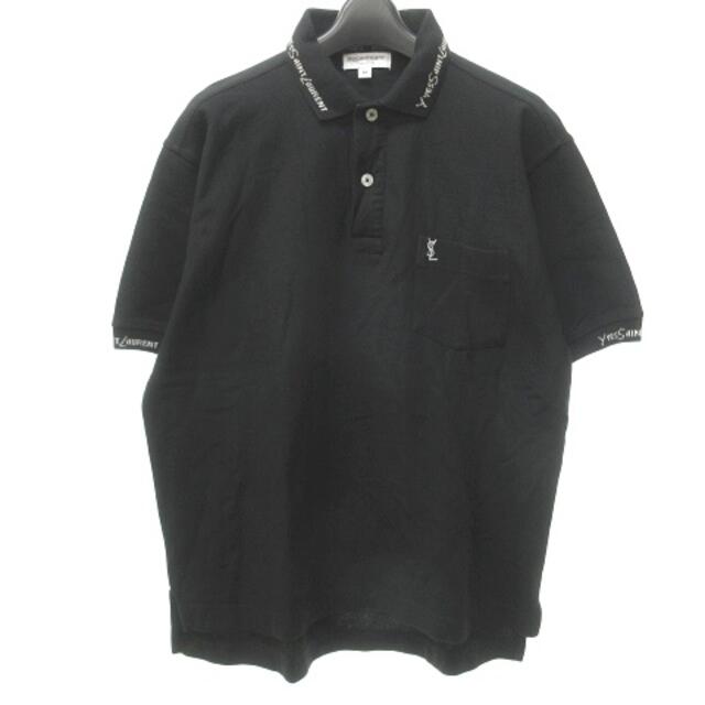 イヴサンローラン ポロシャツ カットソー 半袖 ロゴ 刺繍 黒 M