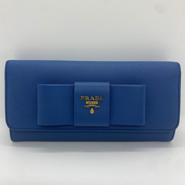 極美品✨】PRADA サフィアーノ リボン 長財布 青 ブルー 極美品✨】PRADA サフィアーノ リボン 長財布 青 ブルー