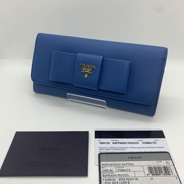 極美品✨】PRADA サフィアーノ リボン 長財布 青 ブルー 極美品✨】PRADA サフィアーノ リボン 長財布 青 ブルー