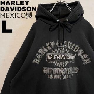 ハーレーダビッドソン(Harley Davidson)のハーレーダビッドソン スウェットパーカー 両面プリントロゴ 黒 アメリカ古着 L(パーカー)