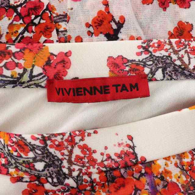VIVIENNE TAM(ヴィヴィアンタム)のヴィヴィアンタム フラワープリントパワーネットスカート ひざ丈 42 白 赤 レディースのスカート(ひざ丈スカート)の商品写真