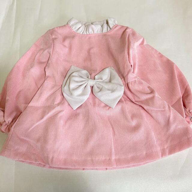 コーデュロイ ワンピース リボン ピンク キッズ/ベビー/マタニティのキッズ服女の子用(90cm~)(ワンピース)の商品写真